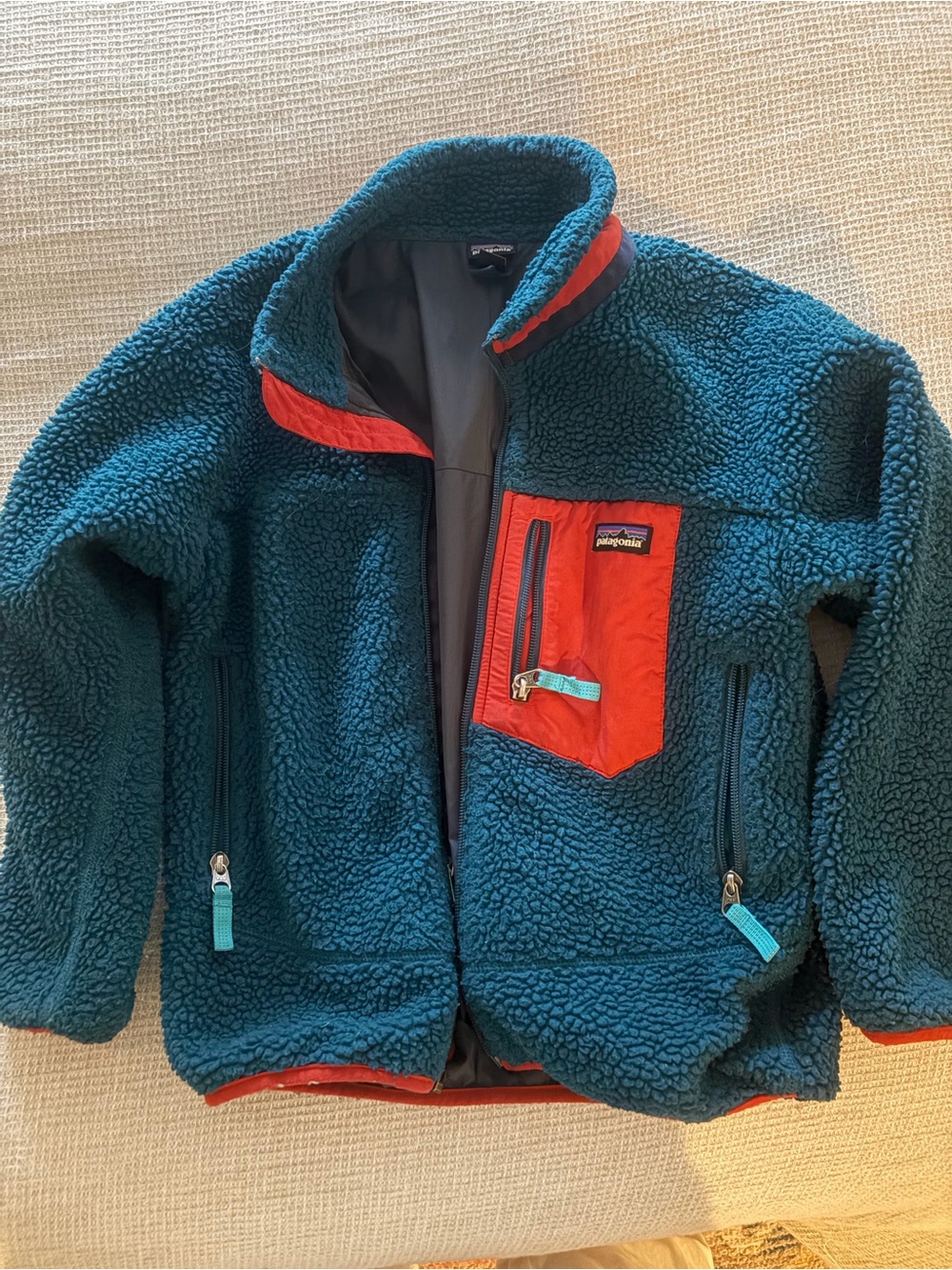 Patagonia Teal Sherpa Fleece Jacket with Navy Shell